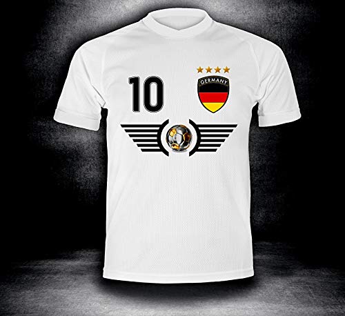 ElevenSports Deutschland Trikot 2018 mit GRATIS Wunschname + Nummer im EM WM Weiss Typ #DE5t – Geschenke für Kinder Erw. Jungen Baby Fußball T-Shirt Bedrucken