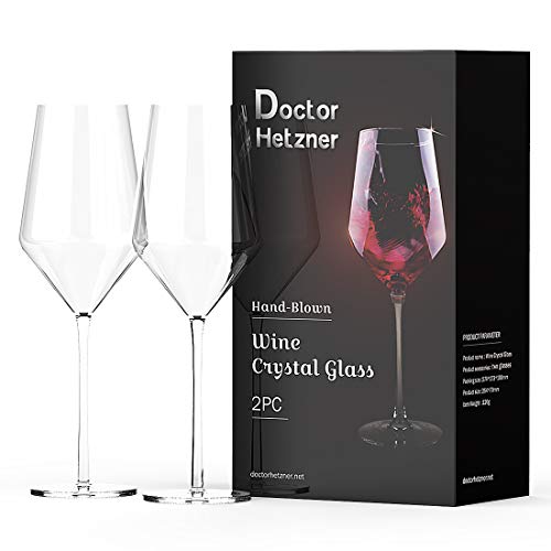 Doctor Hetzner Vaso de cristal de vino blanco y rojo sin plomo, 2 unidades V-shaped