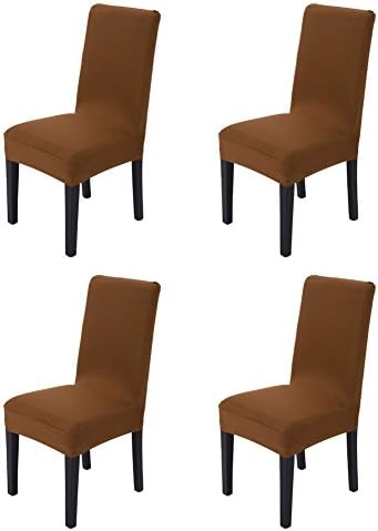 Hemons 4pcs Solid Color Stretchy Removable Washable Chair Covers Ceremony Hotel Dining Room Kitchen Bar Dining Seat Cover Restaurant Wedding Part Decor (Dark Chocolate)
