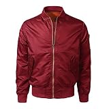 DAY.LIN Männer Frühling Herbst Winter Casual Solide Dünne Bomberjacke Reißverschluss Outwear (Rot, EU50 /XL)