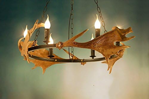 FengChandelier-6 Iron Head Antler Chandelier Industrial Wind Creative Dining Room One Round Antler Chandelier,6 Head
