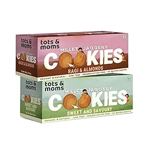 Tots and Moms Foods - Millet & Jaggery Cookies Pack of 2 |Ragi & Almonds| Sweet & Savory | 100% Natural & Healthy Snacks for Kids