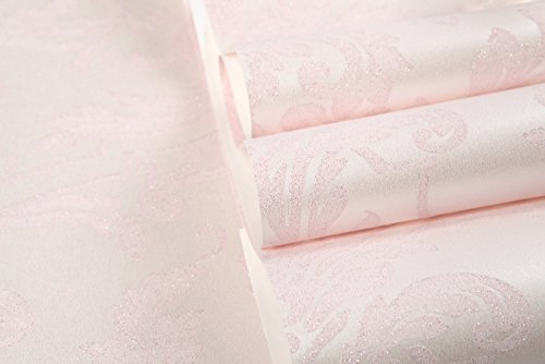 Euro HANMERO®Europa Barock romantische warme Importvlies-Tapete Schaum Beflockung vergoldet Mustertapete 0.53m*10m perlpink für Schlafzimmer, Wohnzimmer, Kinderzimmer - 5