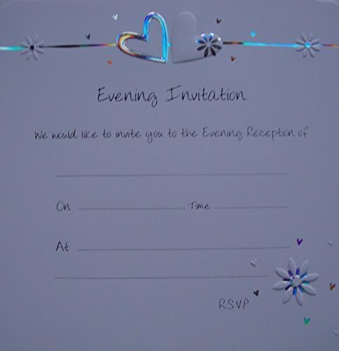Pack of 10 Luxury Silver Foiled Wedding Evening Invitations - Flower &amp; Hearts
