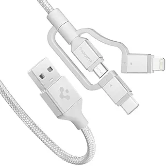 Spigen | MFi Certified | 3 in 1 Braided Fast Charging Multi Cable (USB-C/Micro USB/Lightning) 1.5 Meters - Silver