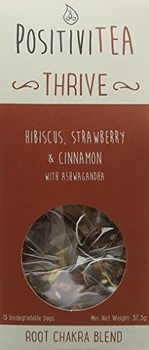 Positivitea Thrive Hibiscus Strawberry Cinnamon Ashwagandha 15 biodegradable Teabags,Pack of 7