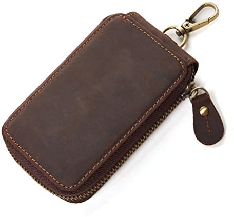 Fmeida Leather Key Holder Mens Wallet Zipper Key Case Pouch-Gift for Men Boy (Chocolate)
