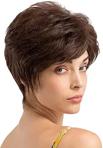 Akashkrishna Short Wigs Women Human Hair With Bangs Fluffy Layered Pixie Cut Wig