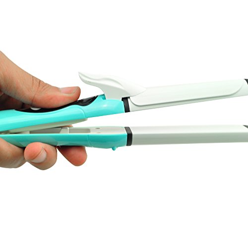 Risingmed 2 in 1 Hair Iron Hair Straightener/Curler 25mm Mini Hair Curler Dual Voltage Hair Curling Wand Ceramic Curling Iron /Curling Tongs (Blue)