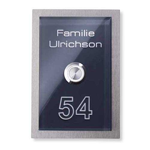 Preisvergleich Produktbild Metzler-Trade® Edelstahl Türklingel - Material-Mix massiver V2A-Edelstahl - effektolle 3D Gravur - inkl. Beschriftung von Name und Hausnummer - LED beleuchteter Klingeltaster - Maße: 160 x 110 mm