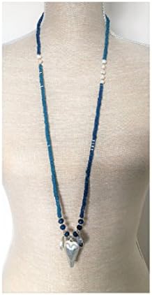 ZELLY Blue &amp; Silver Heart Pendant Long 18" Bead Necklace from LilyRosa