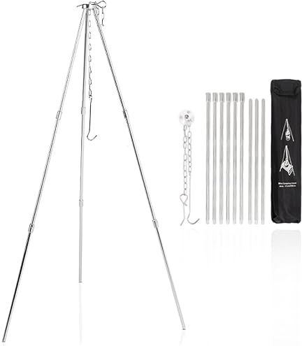 Trépied De Camping Pliable Pour Feu De Camp – Support Pour Marmite, Réglable En Hauteur, Léger