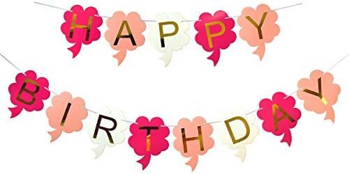Brcohcoo Happy Birthday Banner Bunting with Shiny Gold Letters Lucky Clover Sign Party Supplies (Rose,Pink,White)