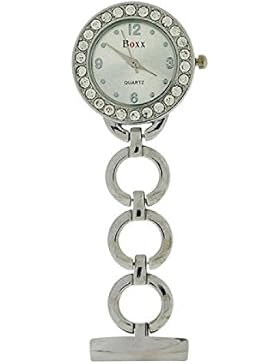 BOXX glitzernde Bling Broschenuhr mit silbernen runden offenen Gliedern