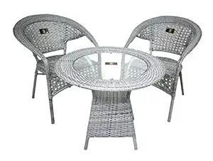 BrookWood - Outdoor Furniture Set 2 Chairs 1 Table with Glass TOP - Pigeon Grey - Big