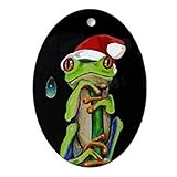 CafePress - Rana en gorro de Papá Noel - Figura decorativa en oval ovalado vacaciones...