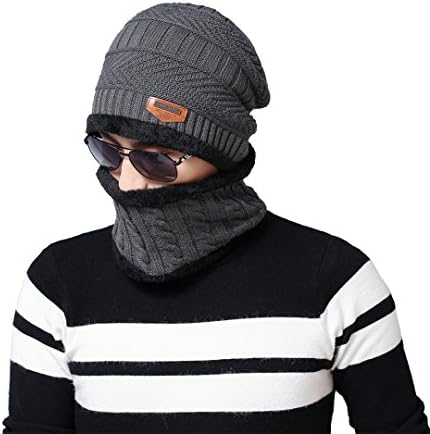 Hellofuture Beanie Hat Skull Cap Warm Knit Hat Scarf Set for Men and Women Christmas Gift Set (Dark Grey)
