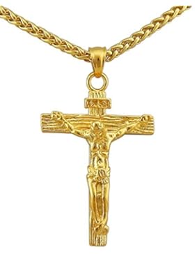 Hanessa Herren und Damen-Schmuck Edle Hals-Kette Kreuz-Anhänger in Gold Vergoldet Jesus Christus Geschenk zu Weihnachten...