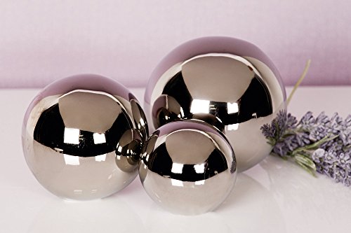 3tlg.-Set Dekokugeln Silverball aus Keramik 5/6/7 cm - 2