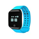 XiYunHan Sportuhr Fitness Intelligente Herzfrequenz-Überwachung OLED-Bildschirm Wasserdicht Blutdruck Schrittzahl Z66 (Color : Blue)