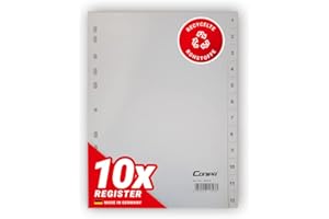 ‎CONIPA Conipa® - 10er Set 1-12 Register für Ordner DIN A4 (MADE IN GERMANY) - Ordner-Registerblätter & Trennblätter mit Zahlen (nummeriert) Kunststoff (PP) - Trennregister Akten, Ringbücher & Hefter (Grau)
