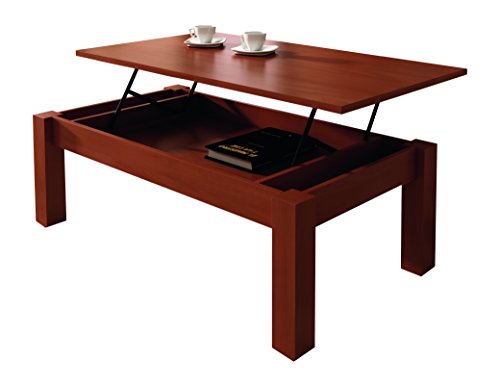 KR DECOR  MZ444 Mesa de Centro Elevable Rectangular, Madera Manufacturada, Cerezo, 100x50x42.2 cm