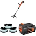 Black+Decker Akku-Rasentrimmer 18V + Stanley Sägeblatt – Powercommand EasyFeed, Inkl. Akku & Ladegerät