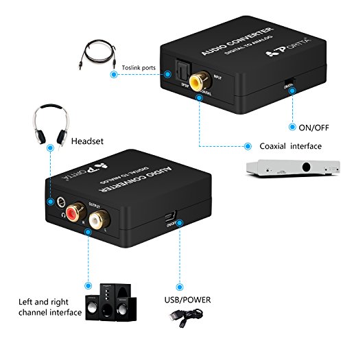 Portta Audio-Umwandler (SPDIF optisch / Koaxial digital zu RCA, R / L analog, mit 3,5-mm-Buchse für Kopfhörer / Lautsprecher) - 3