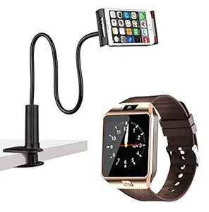 TechKing Universal Mobile Phone Holder & Tablet Holder with 360? Rotation with Bluetooth Smartwatch Dz09 Smart Watch with SIM Card Support for Boys/Girls/Men/Women(Diwali )