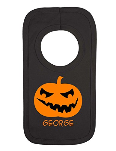 Personalised Scary Pumpkin Face Jack O Lantern With Name Baby Halloween Pullover Bib