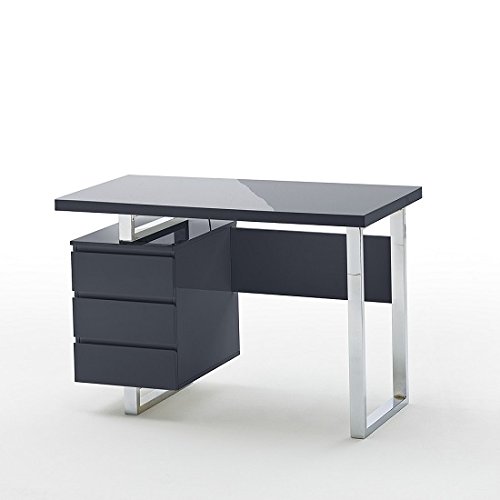 ModaNuvo Computer Office Desk Full Black High Gloss & Chrome with Drawers