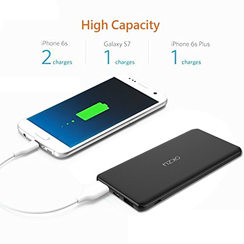 Okzu Slim 5000Â mAh Tipo C input/output caricabatterie portatile Power Bank, batteria esterna, ultra sottile, compatto e leggero per iPhone 7/6s/6, Samsung Galaxy, Nexus, HTC, Huawei e altri