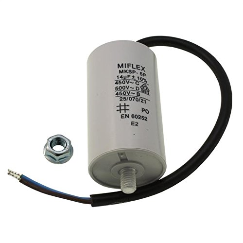 AnlaufKondensator MotorKondensator 14µF 450V 40x70mm Leitung M8 ; Miflex ; 14uF