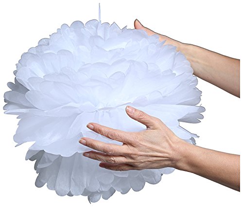12 Seidenpapier Pompons – Deko Papierblumen in weiß, grün und blau – Pom Poms zur Vintage Dekoration ideal für Ihre Hochzeit, Babyshower (it´s a boy), Kindergeburtstage und sonstigen Feierlichkeiten (pompom) - 3