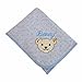 Produktbild Steiff Babydecke mit Ihrem Wunsch Namen in der abgebildeten Stickschrift bestickt grau meliert und mit hellblauen Teddyköpfchen 90 cm x 60 cm Krabbeldecke Steiff Collection della robia blue