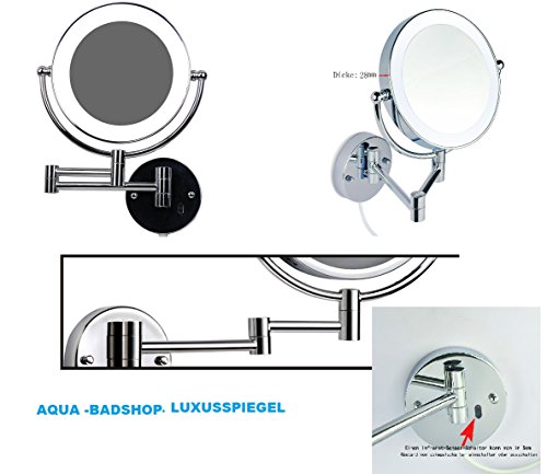 Luxusspiegel - LED Beleuchteter Kosmetikspiegel - Badspiegel - Hotelspiegel 7 Fach Zoom und Normalansicht mit Infrarot-Sensor (3cm dick) hochwertige Verarbeitung -Chrom