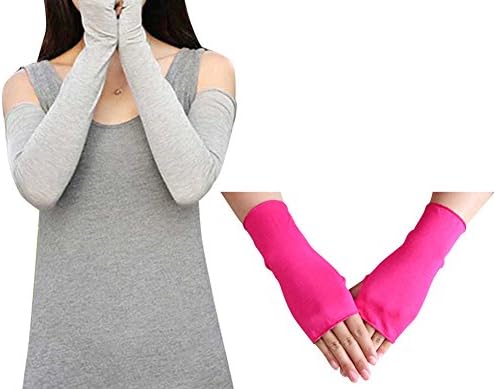 WomeWell Women Sun Block Long Arm Sleeve Fingerless Driving Gloves Party Favor Light Heather Grey