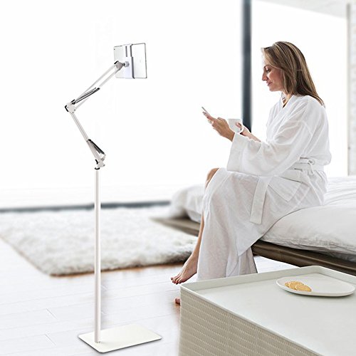 iPad Verstellbar Bodenständer, Bidear Universal 360°Drehbar Metall Tablettenhalter für Apple iPad Air, iPad Pro, iPad mini, Samsung Galaxy Tab und Handys(Weiß) - 7