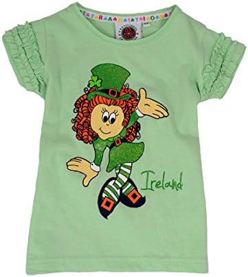 Green Kid's T-Shirt With Irish Girl Leprechaun Print