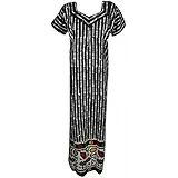 Indiatrendzs Women Maxi Nighty Printed Cotton Black Summer Nightwear (Chest 44)