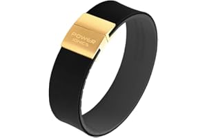 Power Ionics Turmalin Silikon Armband Herren Unisex Sportarmband für Energieausgleich, Black/Gray Silicone Band, 13 cm - 21 cm, Gold-, Silver- & Black Buckle