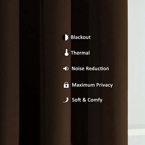 H.Versailtex Bedroom Solid Thermal Supersoft Blackout Curtains with Two FREE Tiebacks - Brown, 66