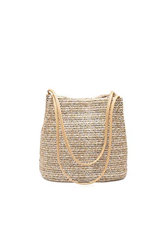 Howoo Pequeña Bolsa de Paja Bolsa de Tejido Bolsa de Playa de Verano Bolsa de Hombro Bolso Bolsa de Cubo para Mujeres/niñas Caqui