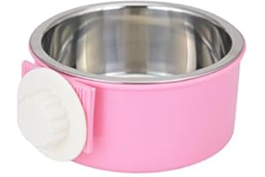 ShareWe Ciotole per Cani Gatti Animali Vassoio in Acciaio Inox Alimentare Acqua per Animali 2 in 1 Appeso Gabbia Ciotola Cane per Acqua e Cibo per Cane, Gatto, Uccello, Coniglio (Rosa)