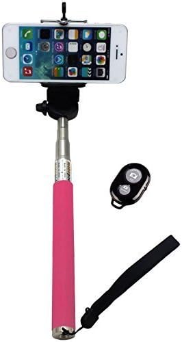 UFCIT(TM) Extendable Self Portrait Selfie Handheld Stick Monopod with Smartphone Adjustable Phone Holder and Bluetooth Remote Wireless Shutter for iPhone Samsung and other IOS and Android Smartphone (New Pink)