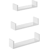SONGMICS Duvar Rafları, 3'L&uuml; Set, U Şeklinde Y&uuml;zer Raflar, &Ccedil;ok Parlak Y&uuml;zey, Yaratıcı Fikirler, Mdf'Den Yapılmış Depolama Raf