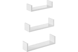 SONGMICS ÉtagÈre Murale Suspendue, Lot de 3, DÉcoration Salon, Longueur 30/35/40 cm, Tablette Flottante, CapacitÉ 10 kg, Salon, Bureau, Salle de Bain, Cuisine, Blanc Brillant LWS40WT