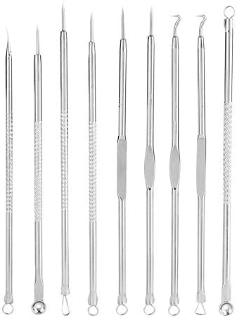 Blackhead Removal Tool Kit, Pimple Removal Tool Set 9Pcs Blackhead Extractor Set Stainless Steel Comedone Pimple Removal Face Cleaning Tool(Plastic Bag)