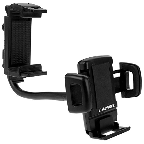 HAWEEL Â® 2 in 1 auto specchietto retrovisore Stand cellulare supporto universale per iPhone 6 / iPhone 5 & 5S & 5 C / Smartphone, morsetto dimensioni: 40mm-80mm(Black)