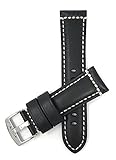 Luxus Leder Uhrenarmband 24mm für Herren, Schwarz, Doppelnaht, auch verfügbar in blau, braun und hellbraun